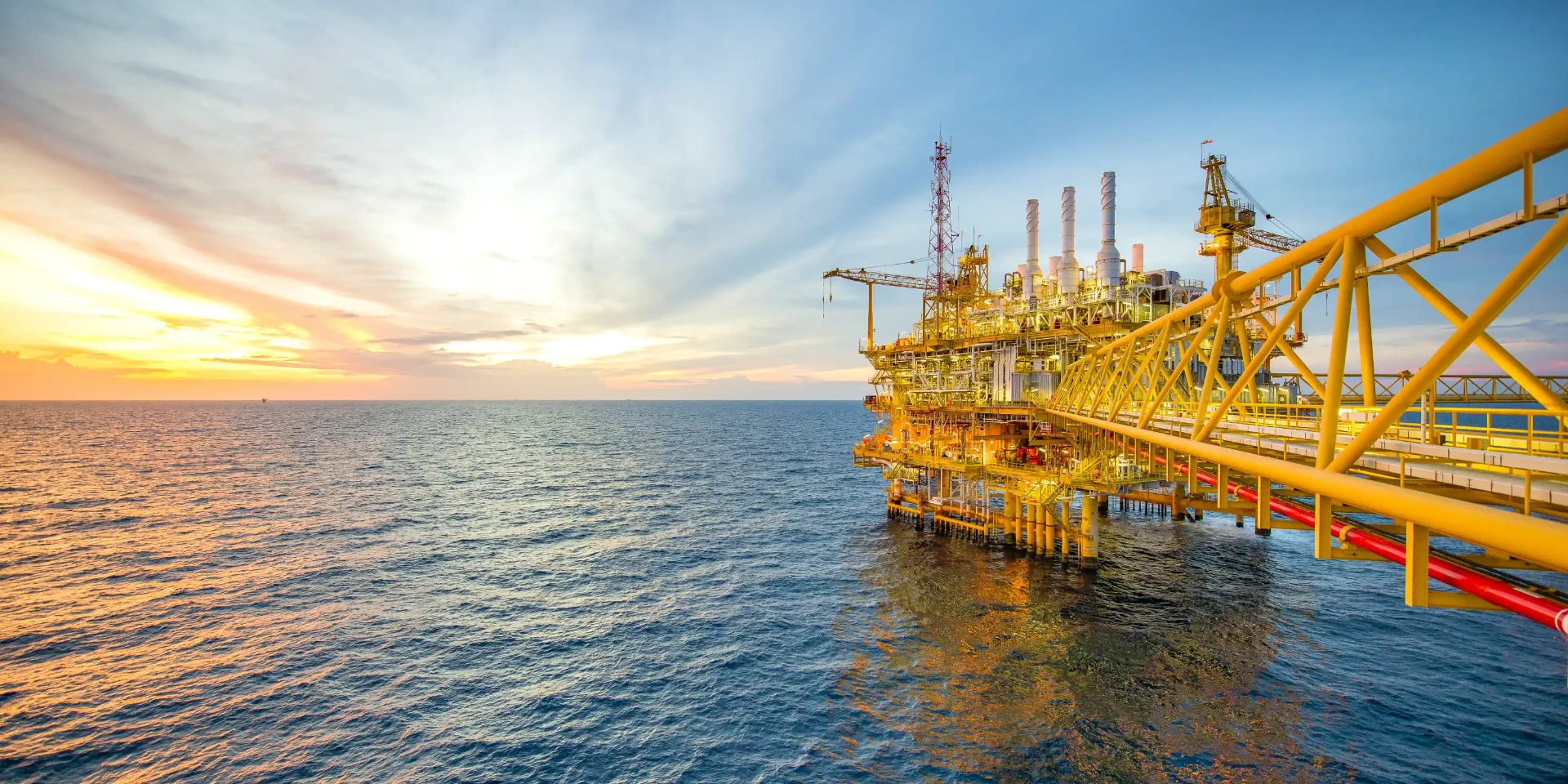 An offshore oil and gas platform at sea